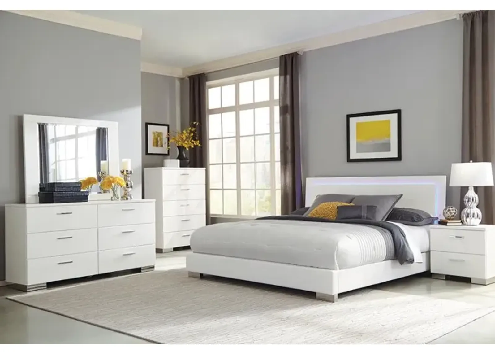 Felicity 6-piece Queen Bedroom Set with LED Headboard Glossy White