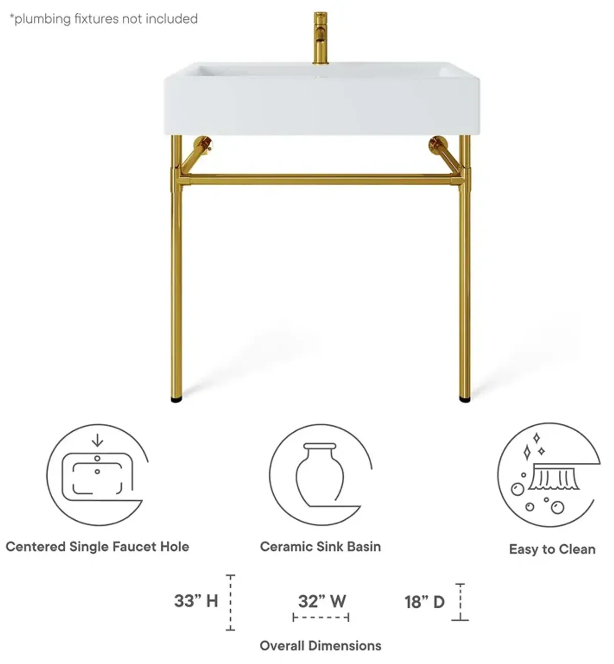 Redeem 32" Wall-Mount Gold Stainless Steel Bathroom Vanity