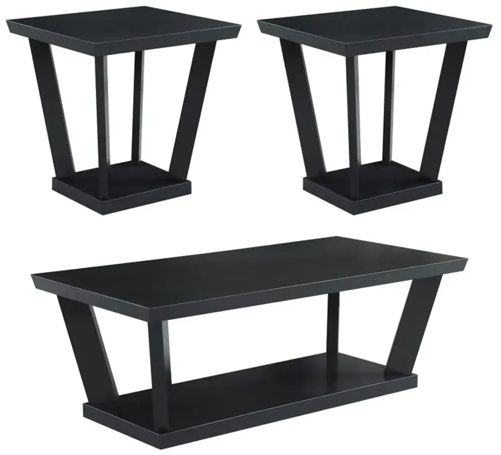 Aminta 3-piece Occasional Set with Open Shelves Black