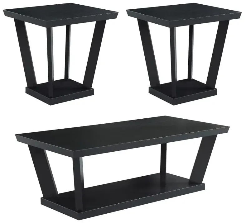 Aminta 3-piece Occasional Set with Open Shelves Black