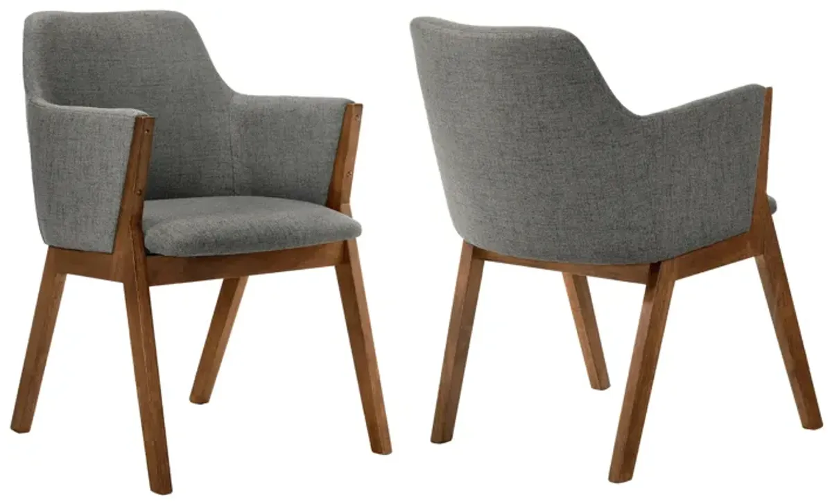 Renzo Charcoal Fabric and Walnut Wood Dining Side Chairs - Set of 2