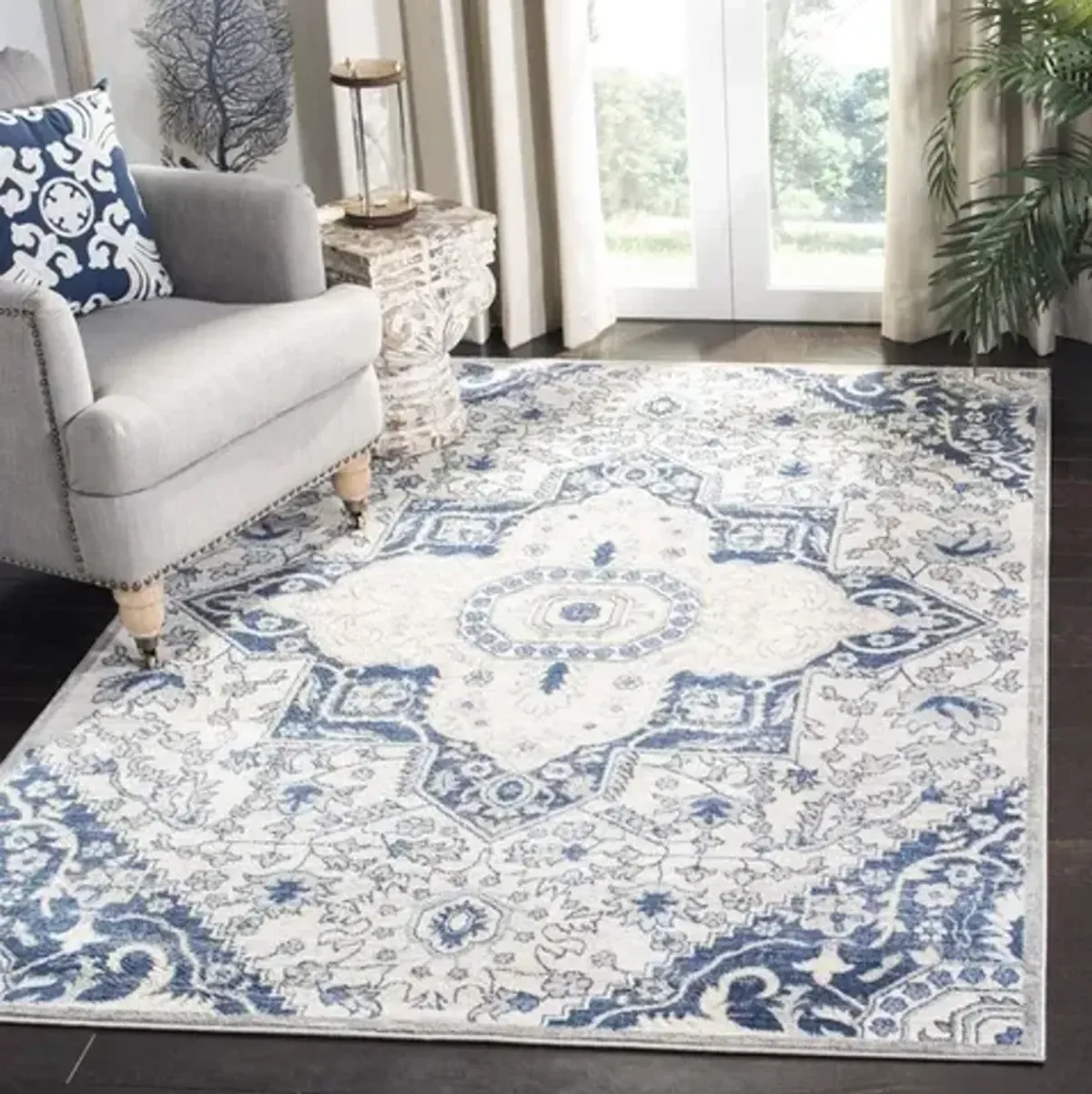 Brentwood 816 Cream / Blue 6' X 9' Medium Rectangle Powerloomed Rug