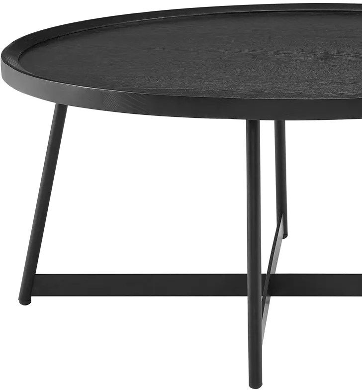 Niklaus 35" Round Coffee Table in Black Ash Wood and Black Base