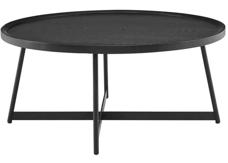 Niklaus 35" Round Coffee Table in Black Ash Wood and Black Base