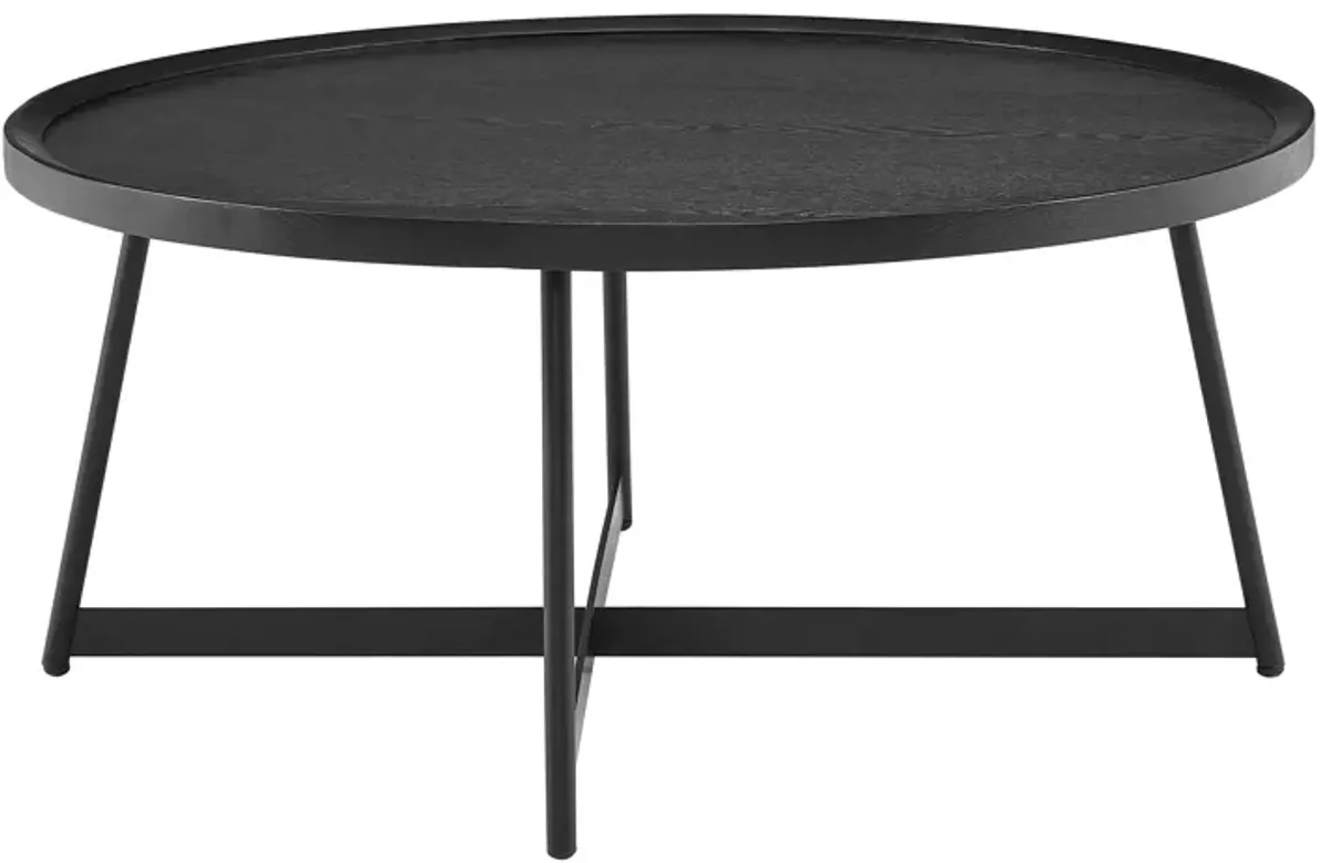 Niklaus 35" Round Coffee Table in Black Ash Wood and Black Base