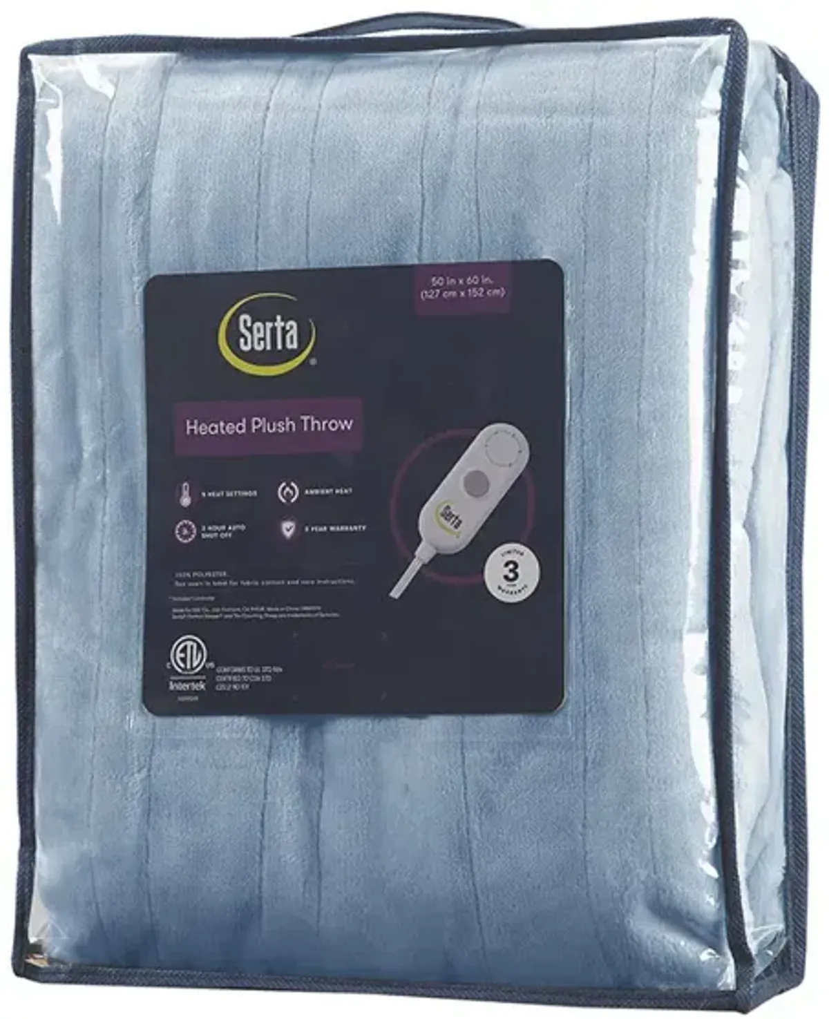 Serta Plush Heated Light Blue Throw