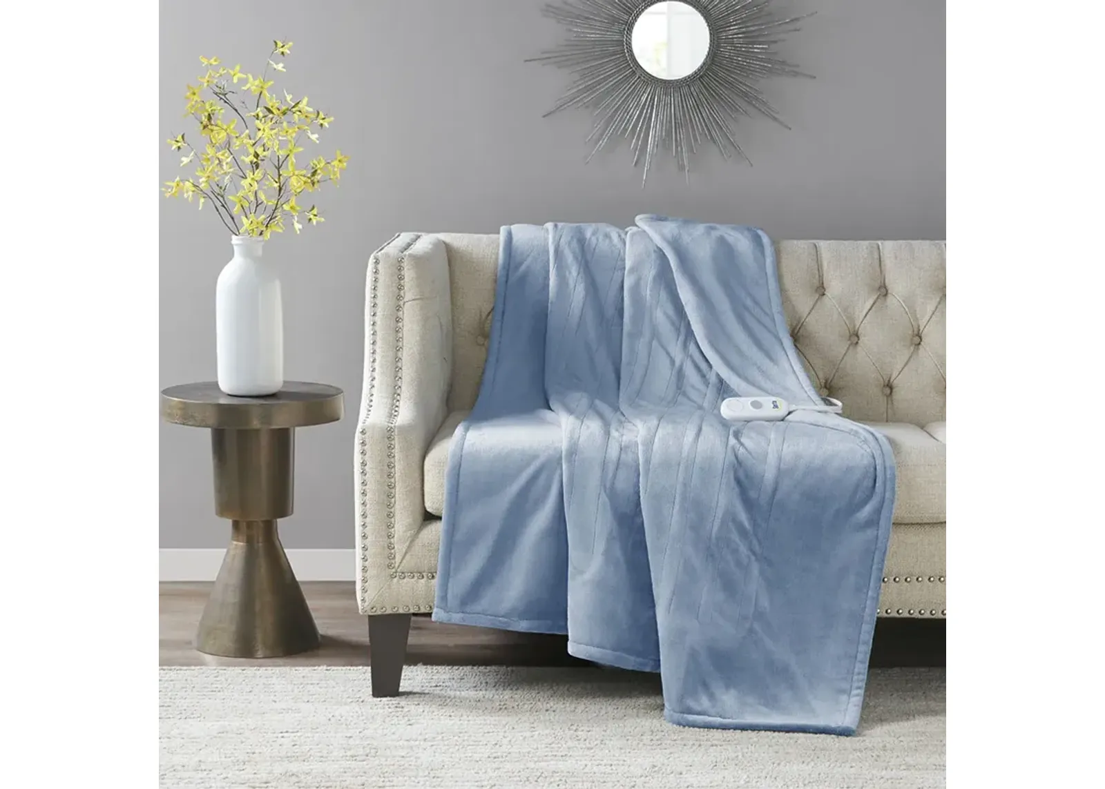 Serta Plush Heated Light Blue Throw