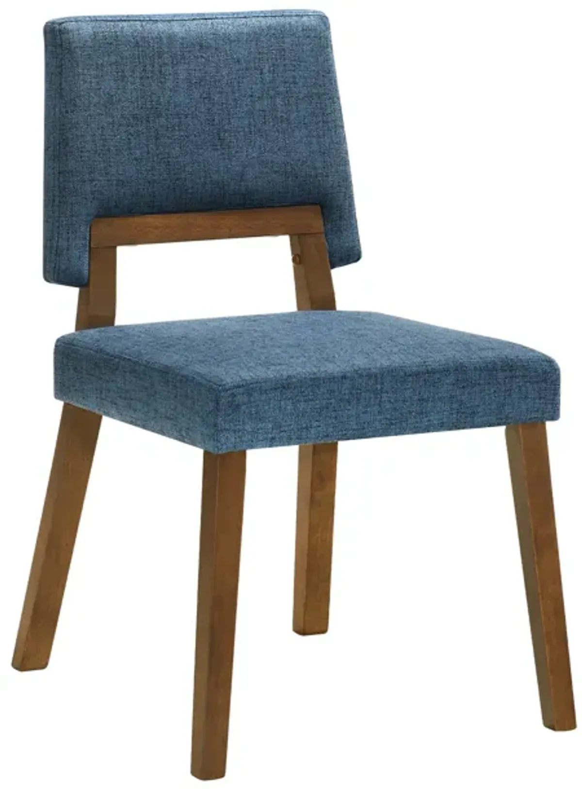 Channell Wood Dining Chair in Walnut Finish with Blue Fabric - Set of 2