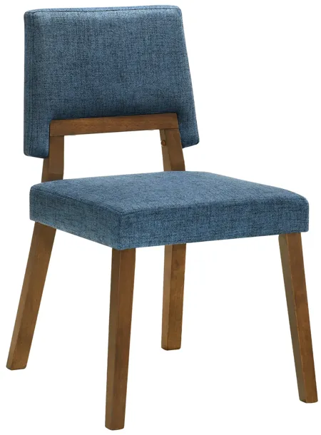 Channell Wood Dining Chair in Walnut Finish with Blue Fabric - Set of 2