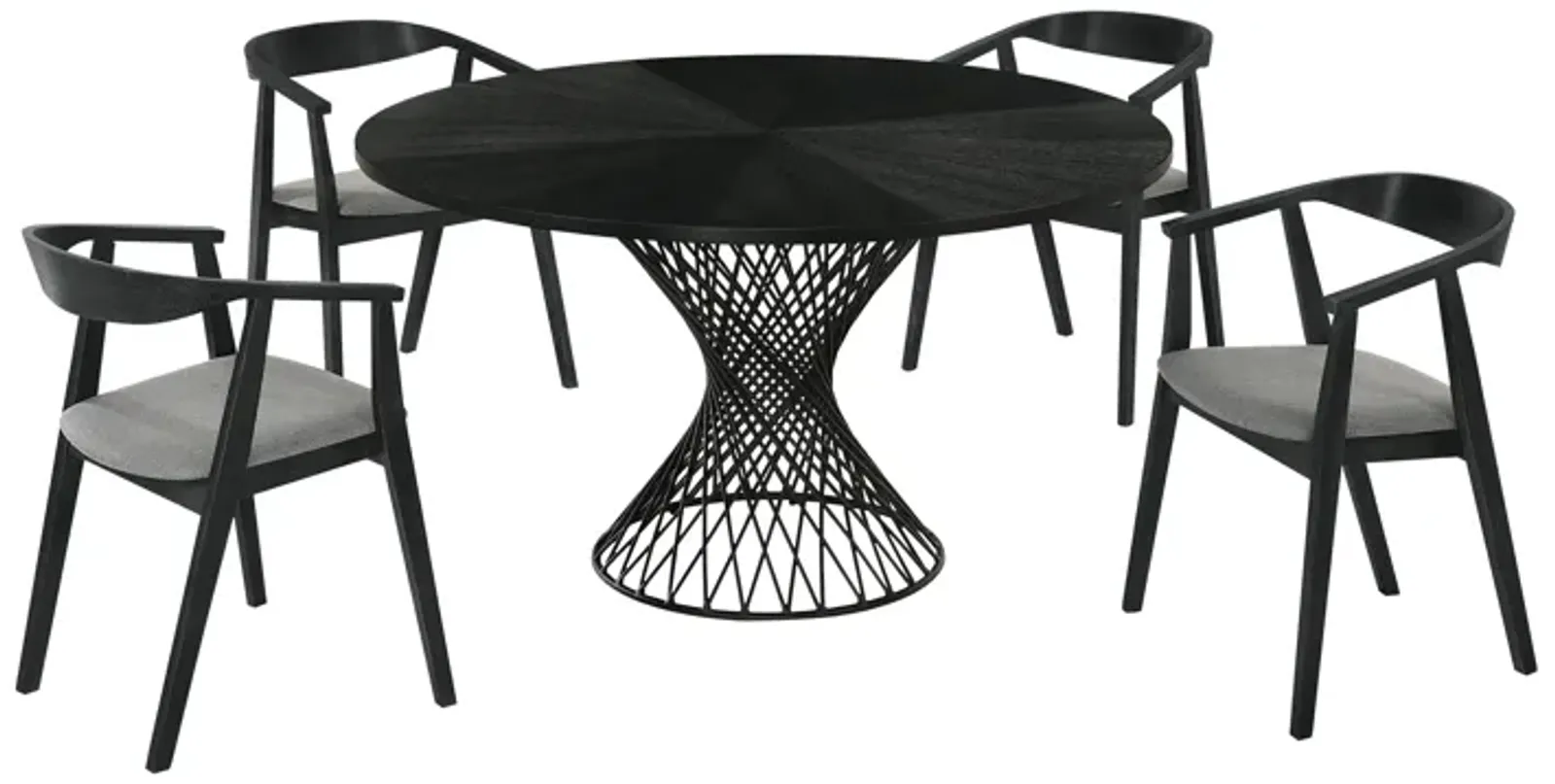 Cirque Santana 5 Piece Black Wood Dining Table Set with Charcoal Fabric