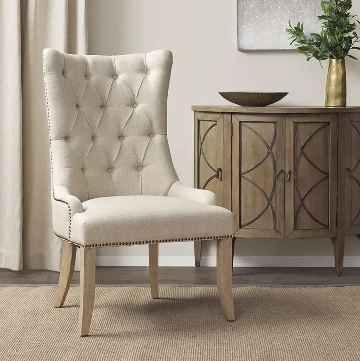 Madison Park Lucas Cream Button Tufted Captain Accent Chair