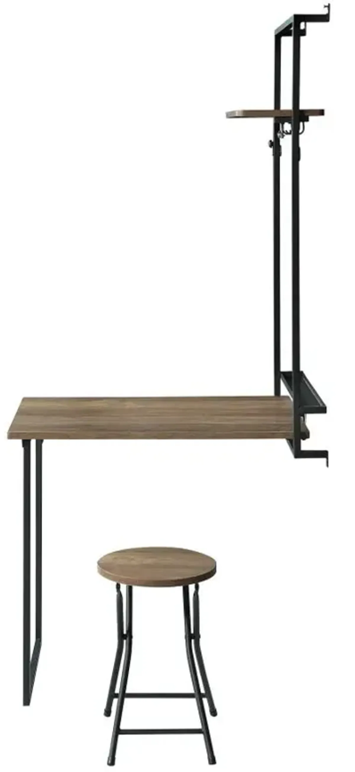 Rossaveel Foldable Wall Desk with Stool Rustic Oak And Sandy Black