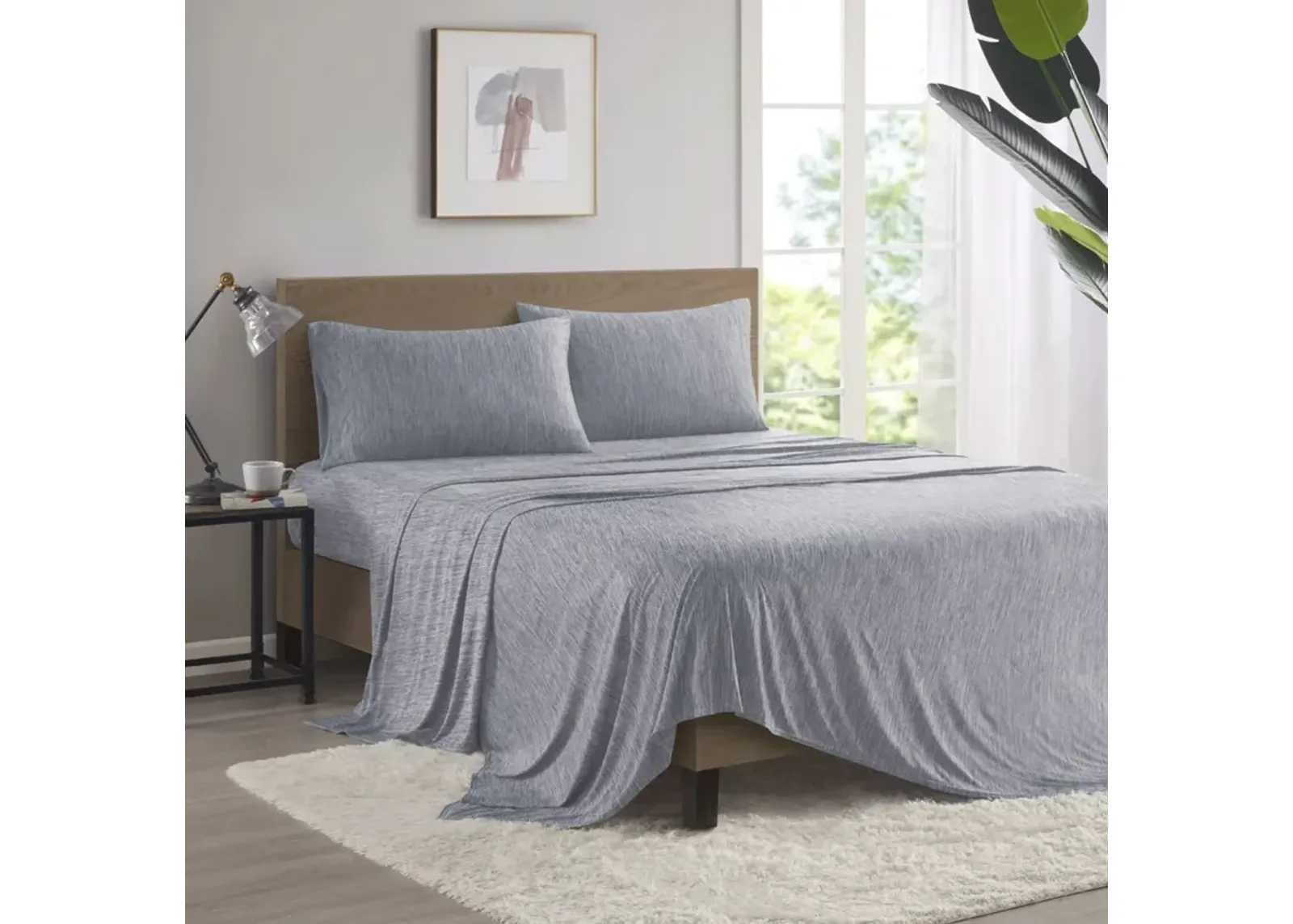 Urban Habitat Comfort Cool Jersey Knit Grey Nylon Blend Sheet Set