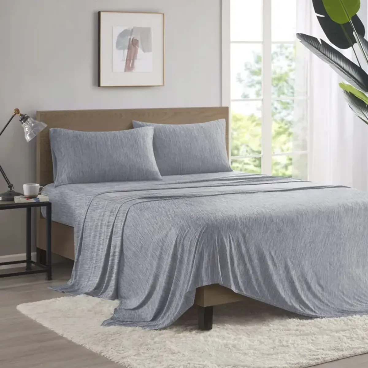 Urban Habitat Comfort Cool Jersey Knit Grey Nylon Blend Sheet Set