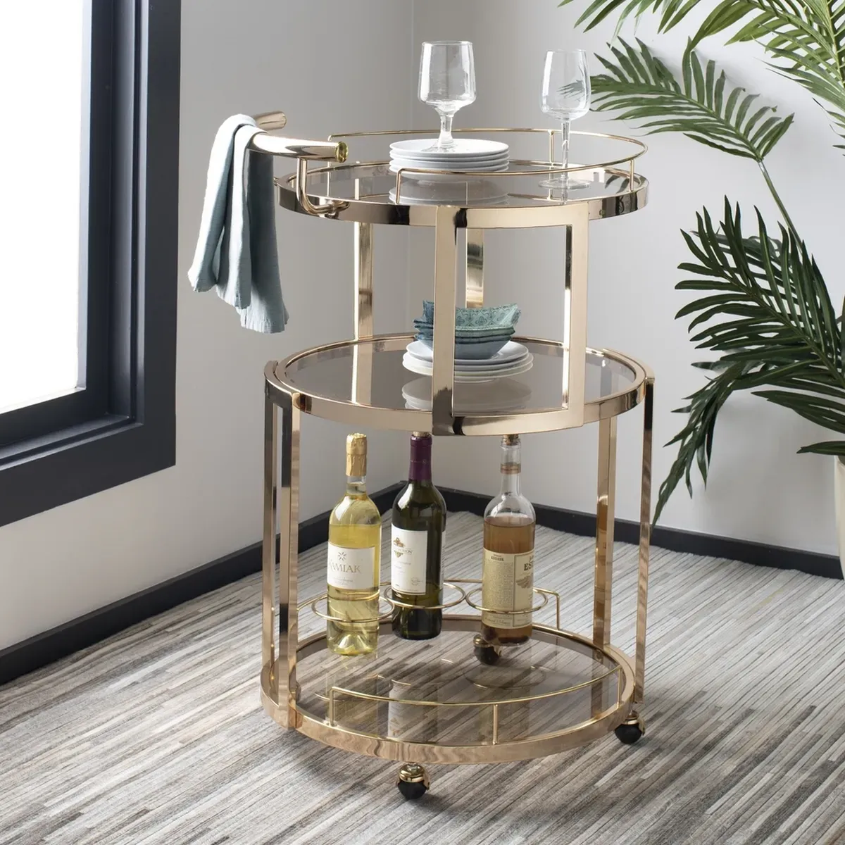 RIO 3 TIER ROUND BAR CART AND WINE RACK