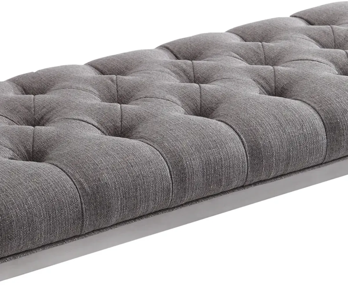 Milo Bench in Brushed Stainless Steel finish with Gray Fabric