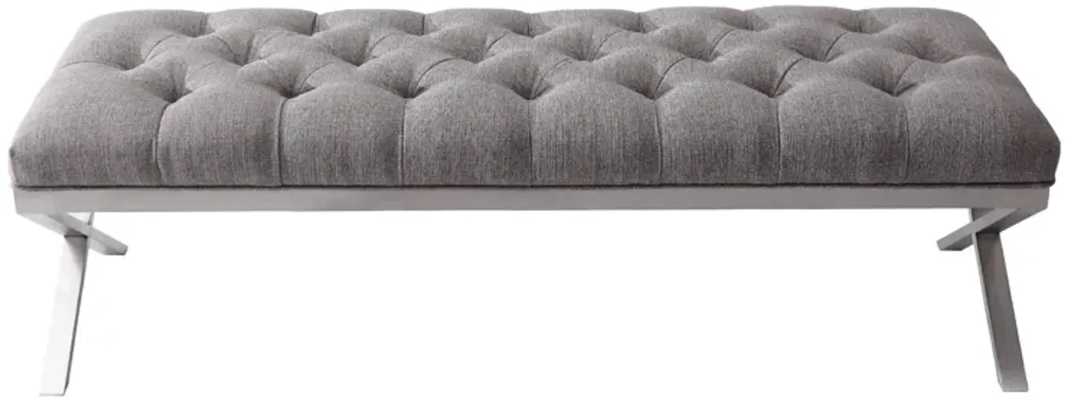 Milo Bench in Brushed Stainless Steel finish with Gray Fabric