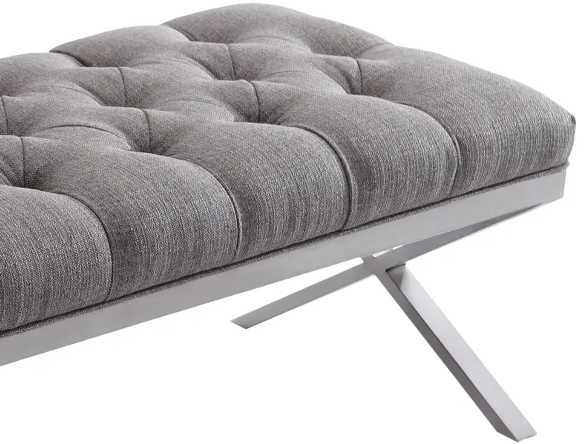 Milo Bench in Brushed Stainless Steel finish with Gray Fabric