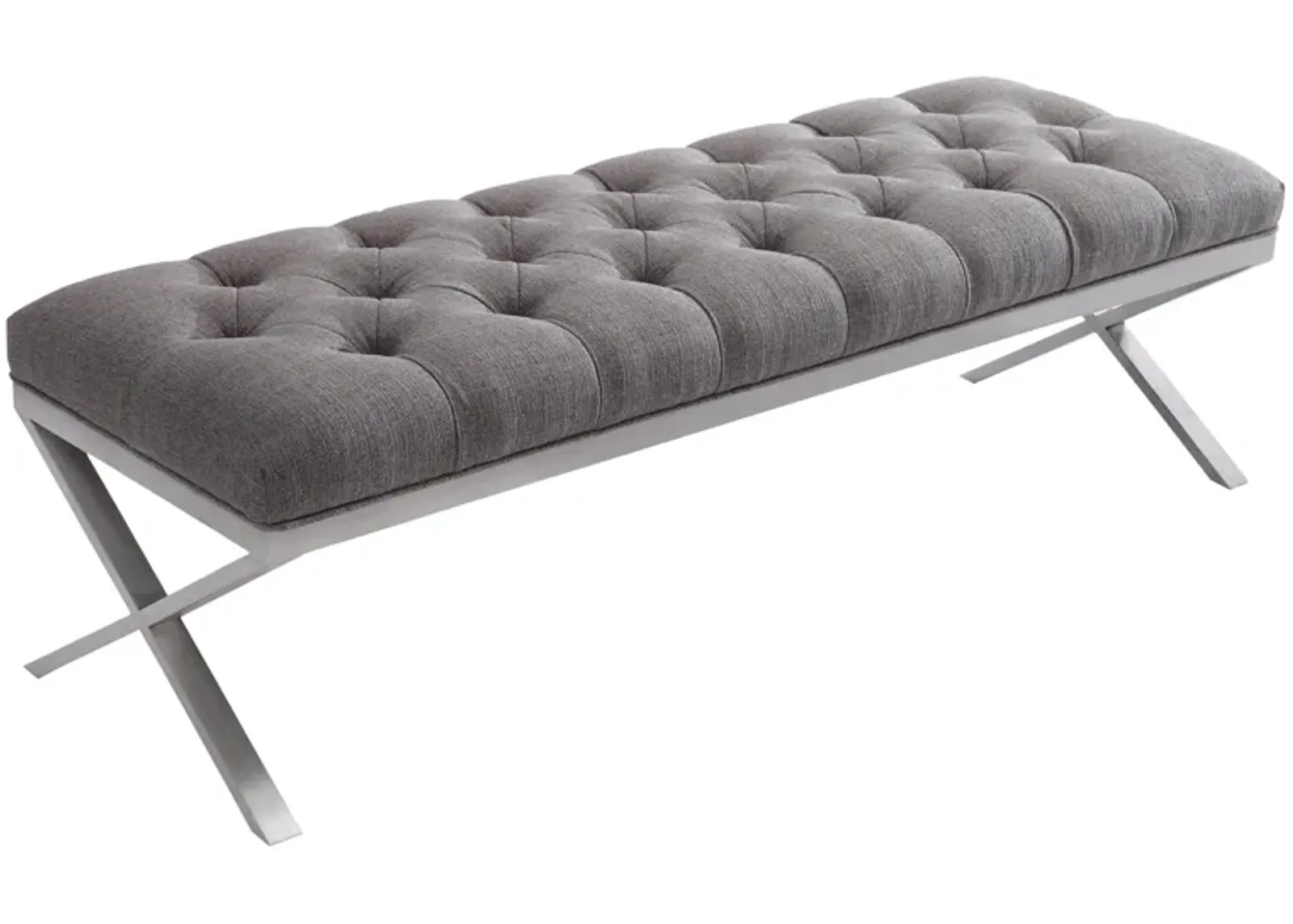 Milo Bench in Brushed Stainless Steel finish with Gray Fabric