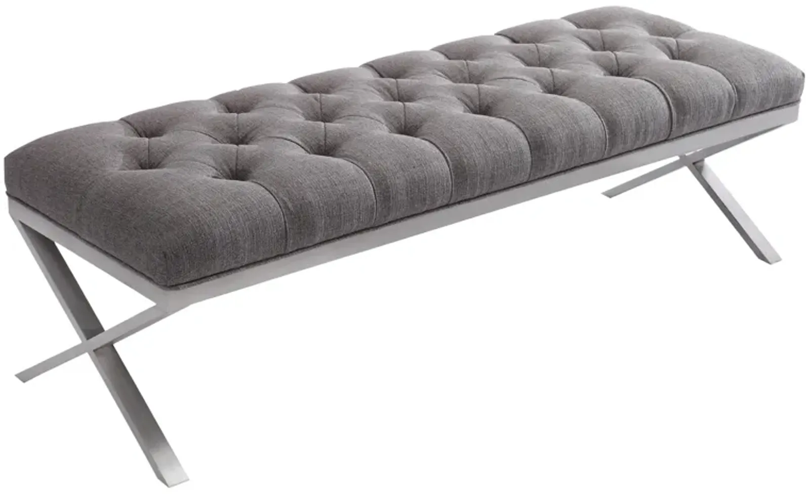 Milo Bench in Brushed Stainless Steel finish with Gray Fabric