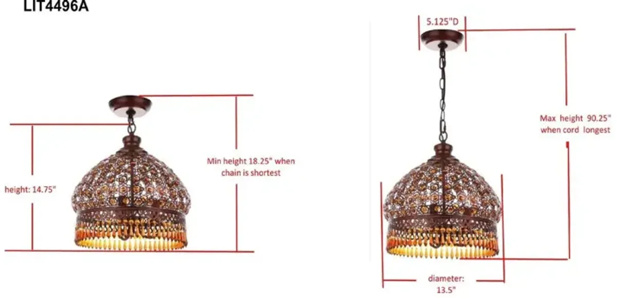 Sultan Jeweled 3 Light Bronze 13.5-Inch Dia Pendant