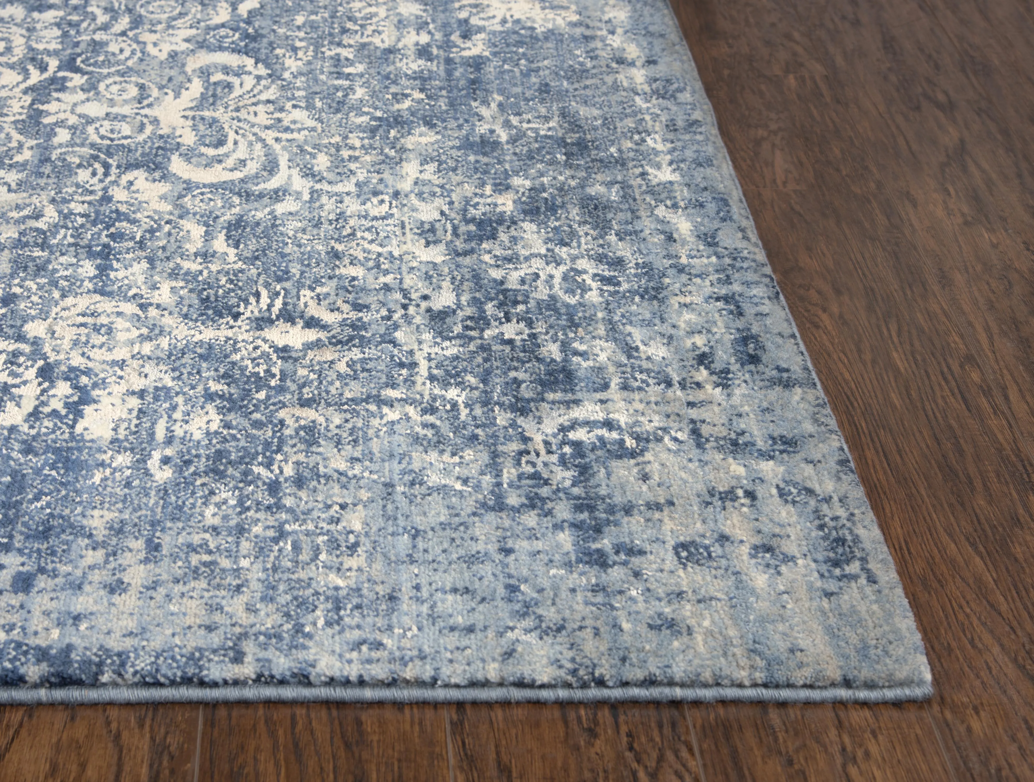 Impressions Blue Classic/Modeled NZ Wool/Tencel Blend 2'6" x 8' Runner Rug