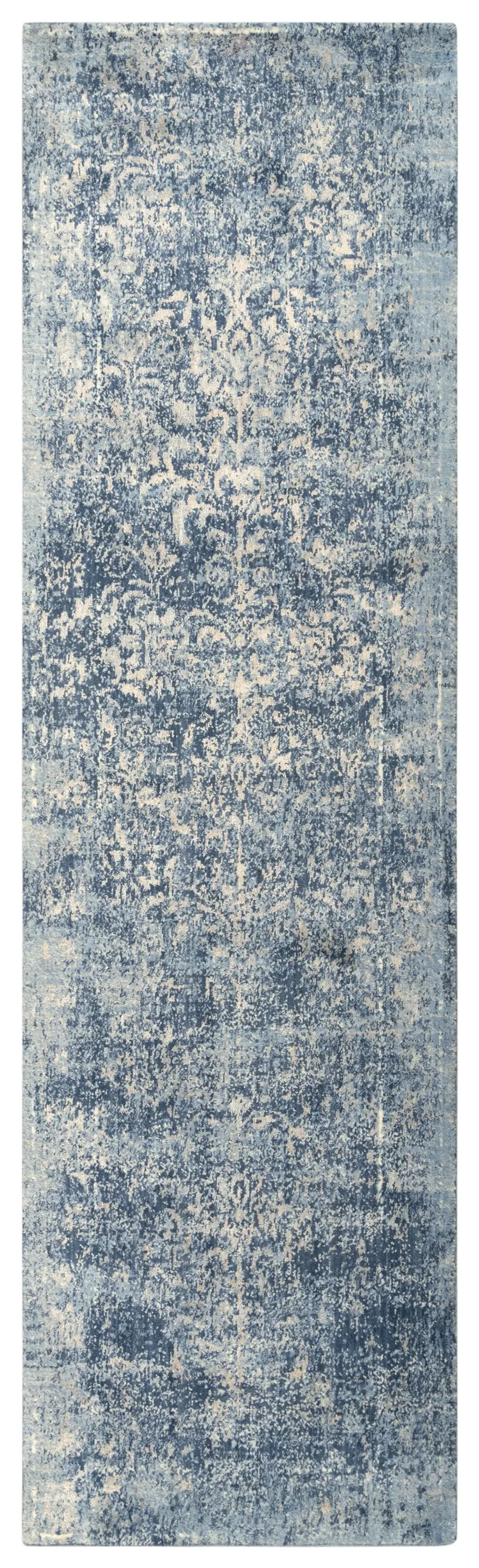 Impressions Blue Classic/Modeled NZ Wool/Tencel Blend 2'6" x 8' Runner Rug