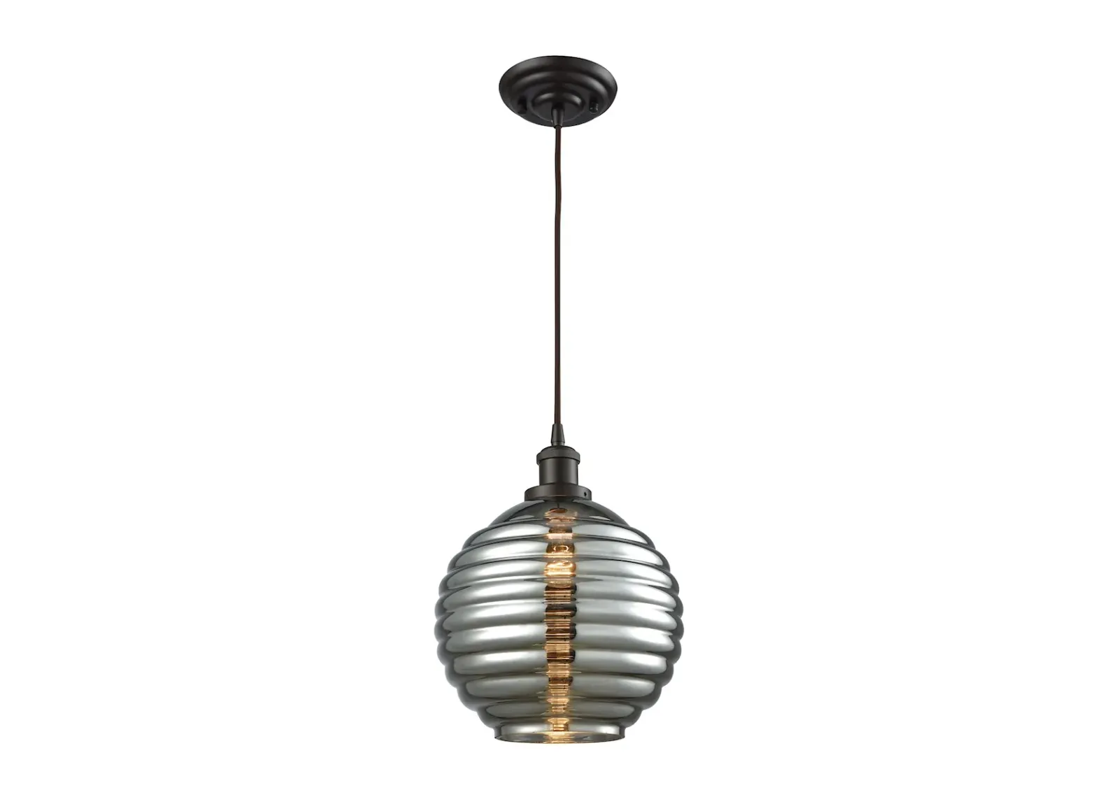 Ridley 1-Light Pendant in Oil Rubbed Bronze with Smoke Plated Beehive Glass