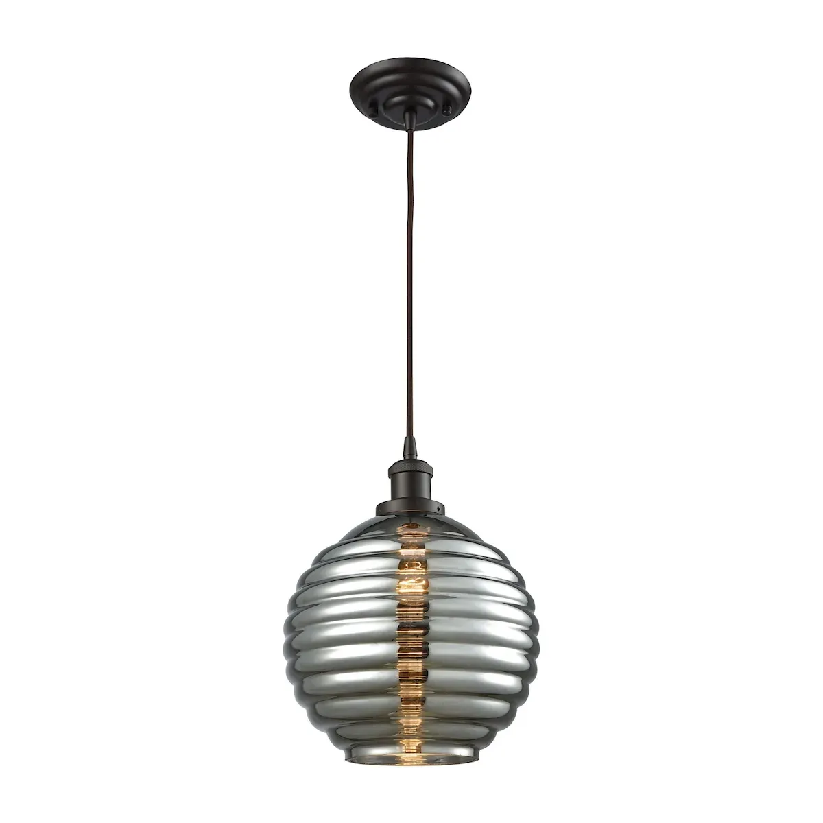 Ridley 1-Light Pendant in Oil Rubbed Bronze with Smoke Plated Beehive Glass