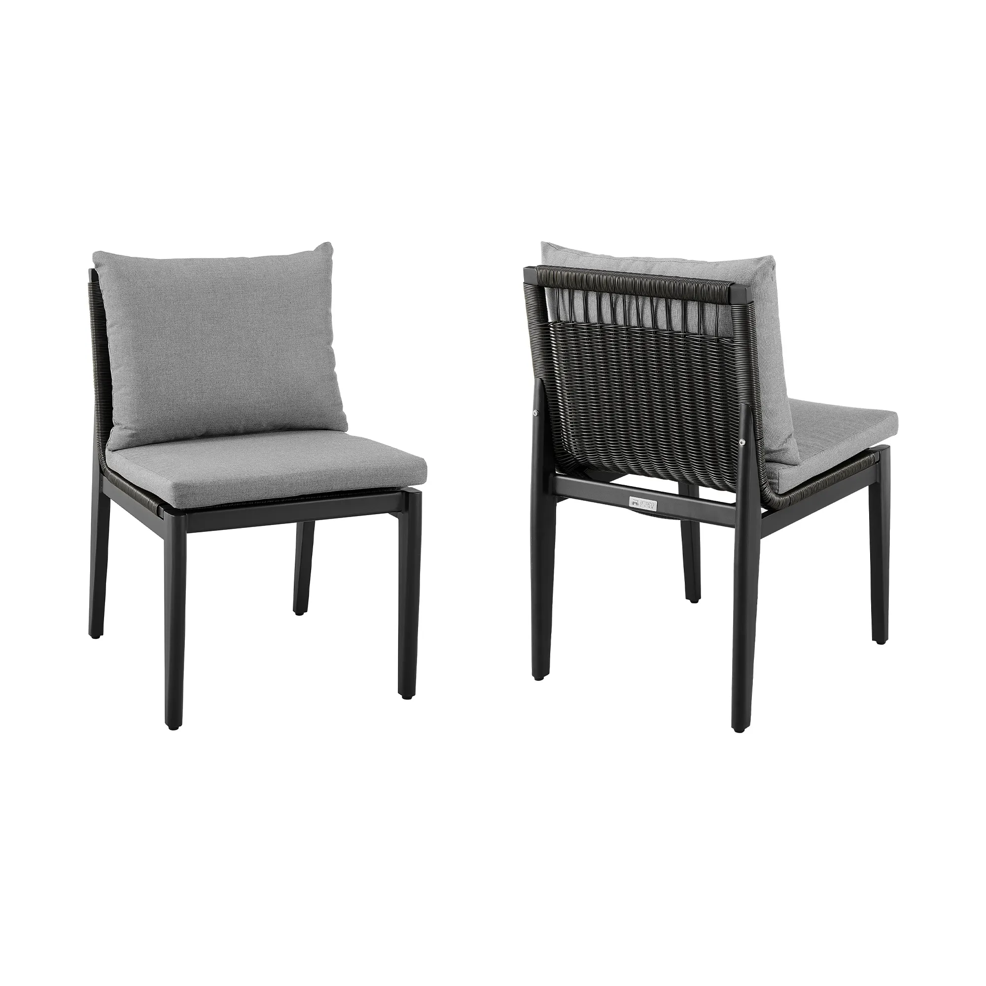 Cayman Outdoor Patio Dining Chairs in Aluminum with Grey Cushions - Set of 2