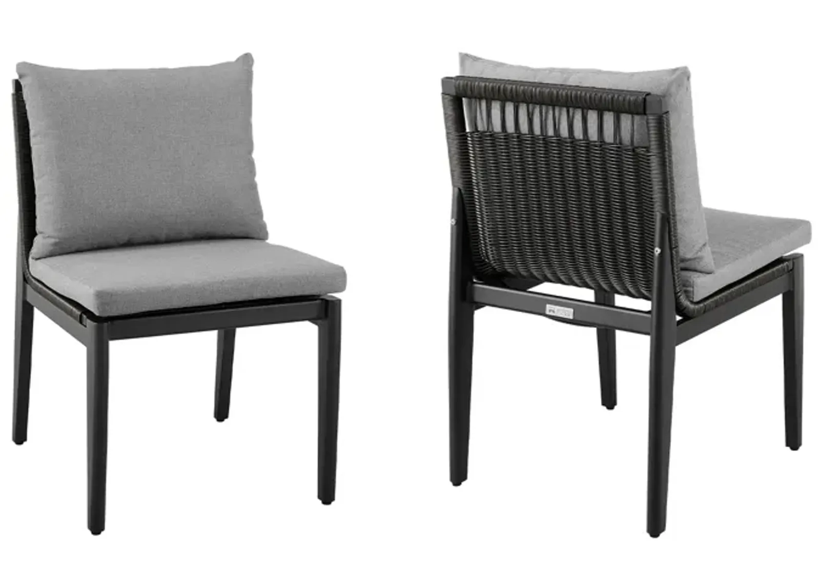 Cayman Outdoor Patio Dining Chairs in Aluminum with Grey Cushions - Set of 2