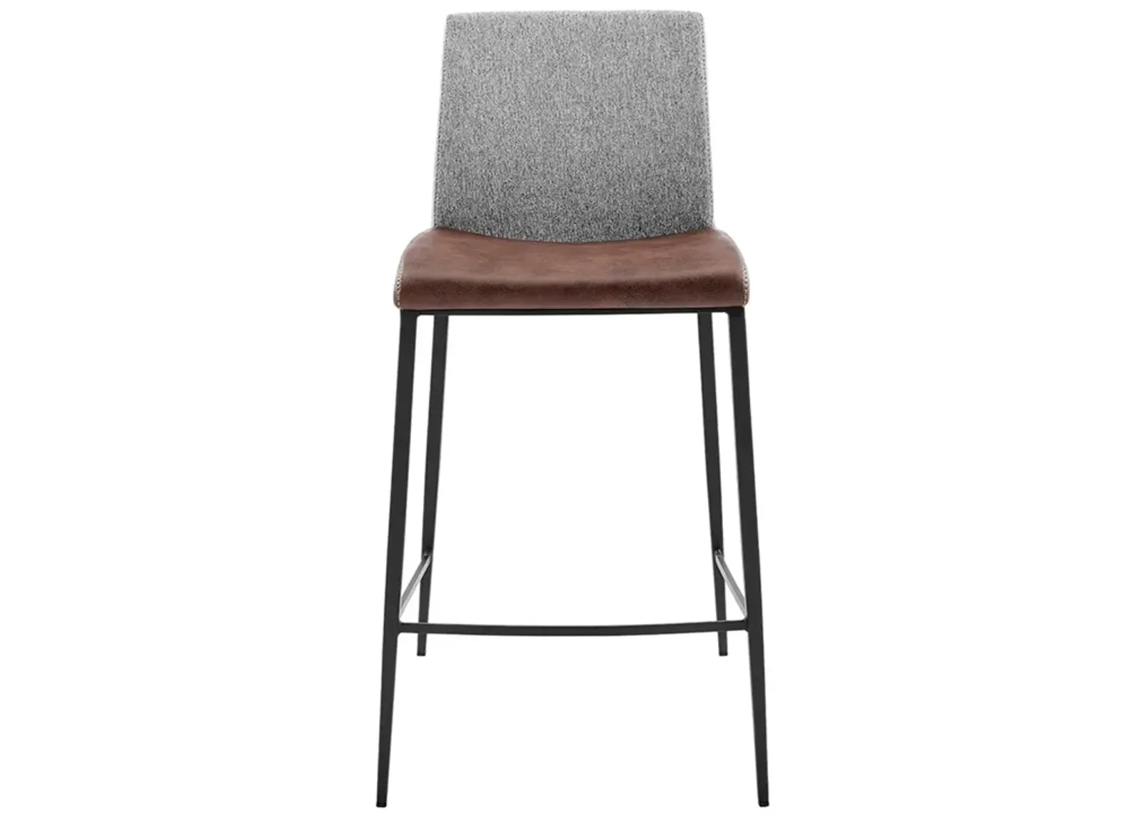 Rasmus-C Counter Stool with Light Brown Leatherette and Gray Fabric with Matte Black Legs - Set of 2