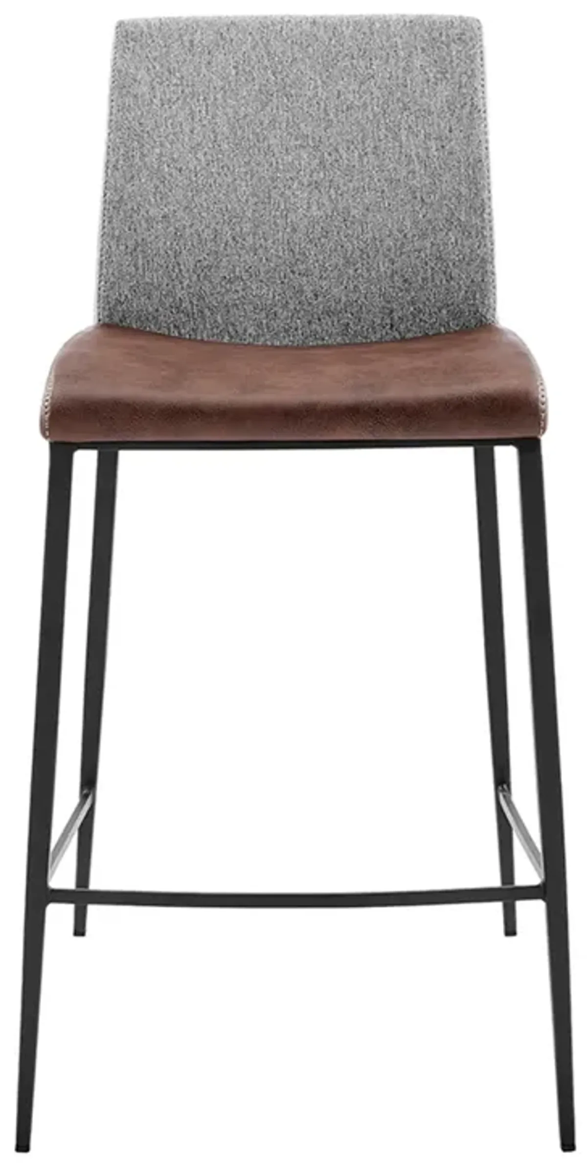 Rasmus-C Counter Stool with Light Brown Leatherette and Gray Fabric with Matte Black Legs - Set of 2