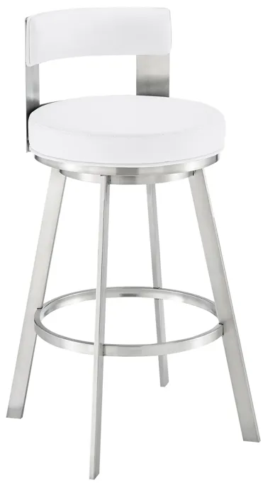 Flynn 30" Swivel Bar Stool in Brushed Stainless Steel with White Faux Leather