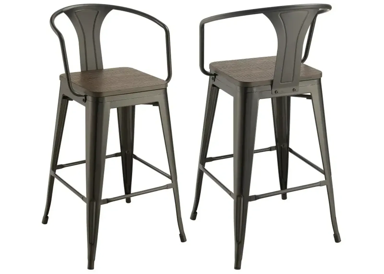 Cavalier Wooden Seat Bar Stools Dark Elm and Matte Black (Set of 2)