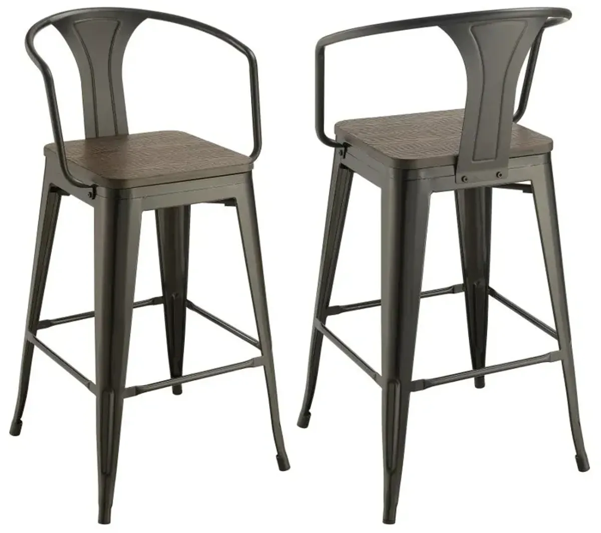 Cavalier Wooden Seat Bar Stools Dark Elm and Matte Black (Set of 2)