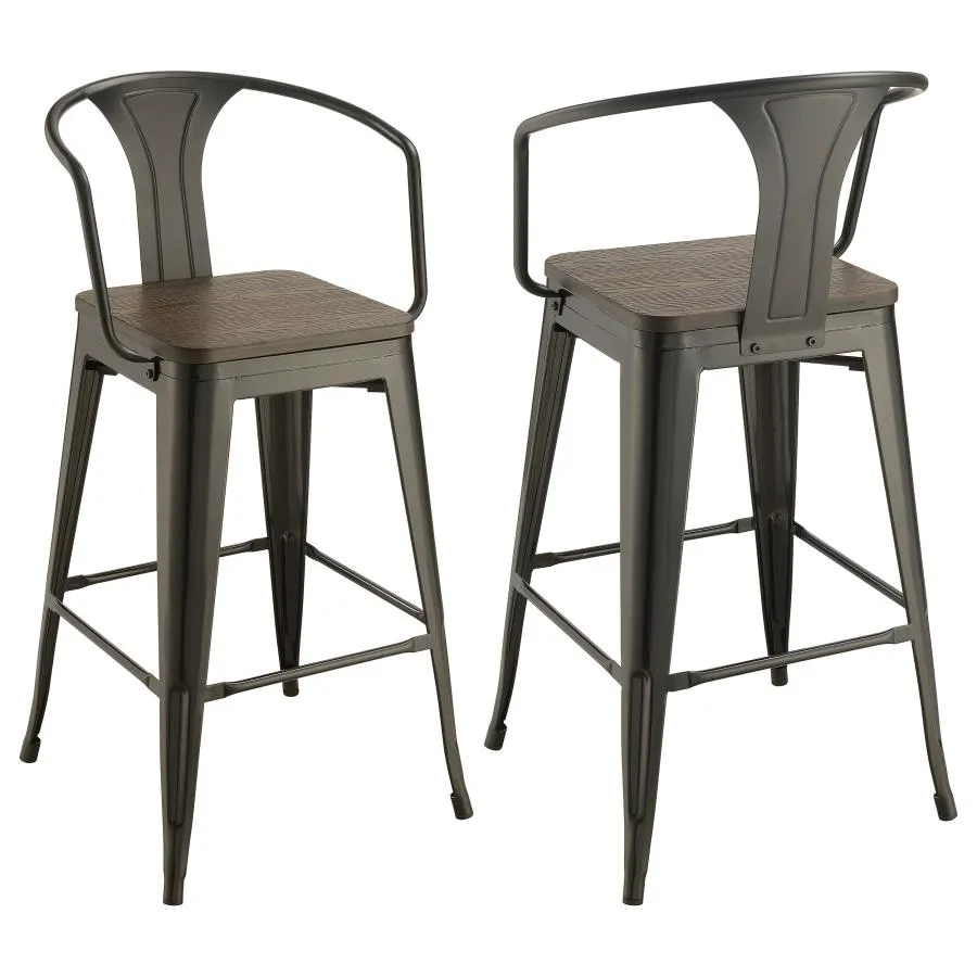 Cavalier Wooden Seat Bar Stools Dark Elm and Matte Black (Set of 2)