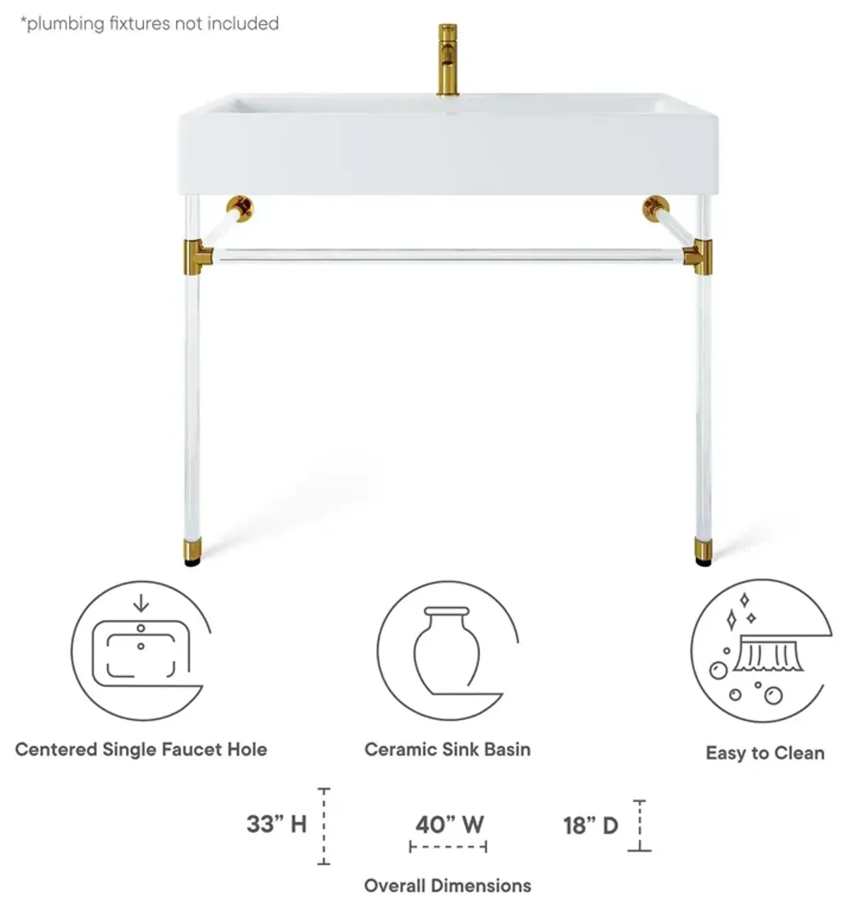 Redeem 40" Acrylic Wall-Mount Bathroom Vanity