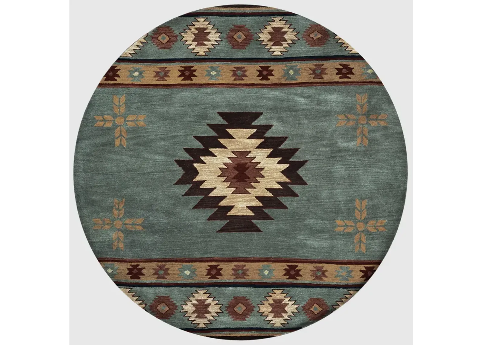 Southwest Green Southwest/Tribal Wool 8' x 8' Round Round  Rug