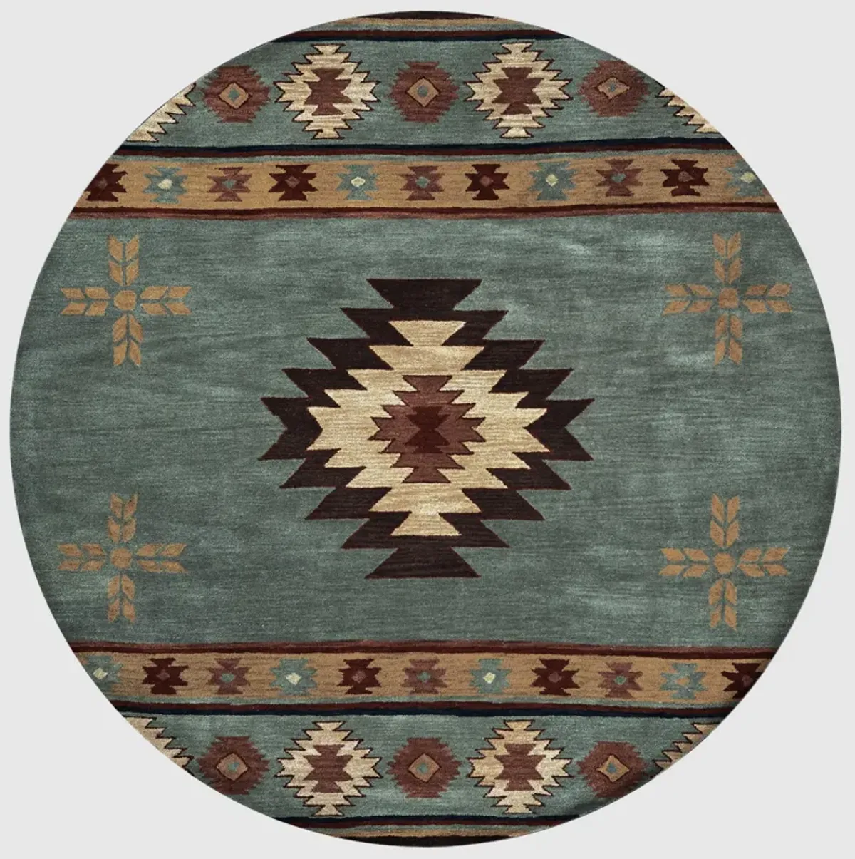 Southwest Green Southwest/Tribal Wool 8' x 8' Round Round  Rug