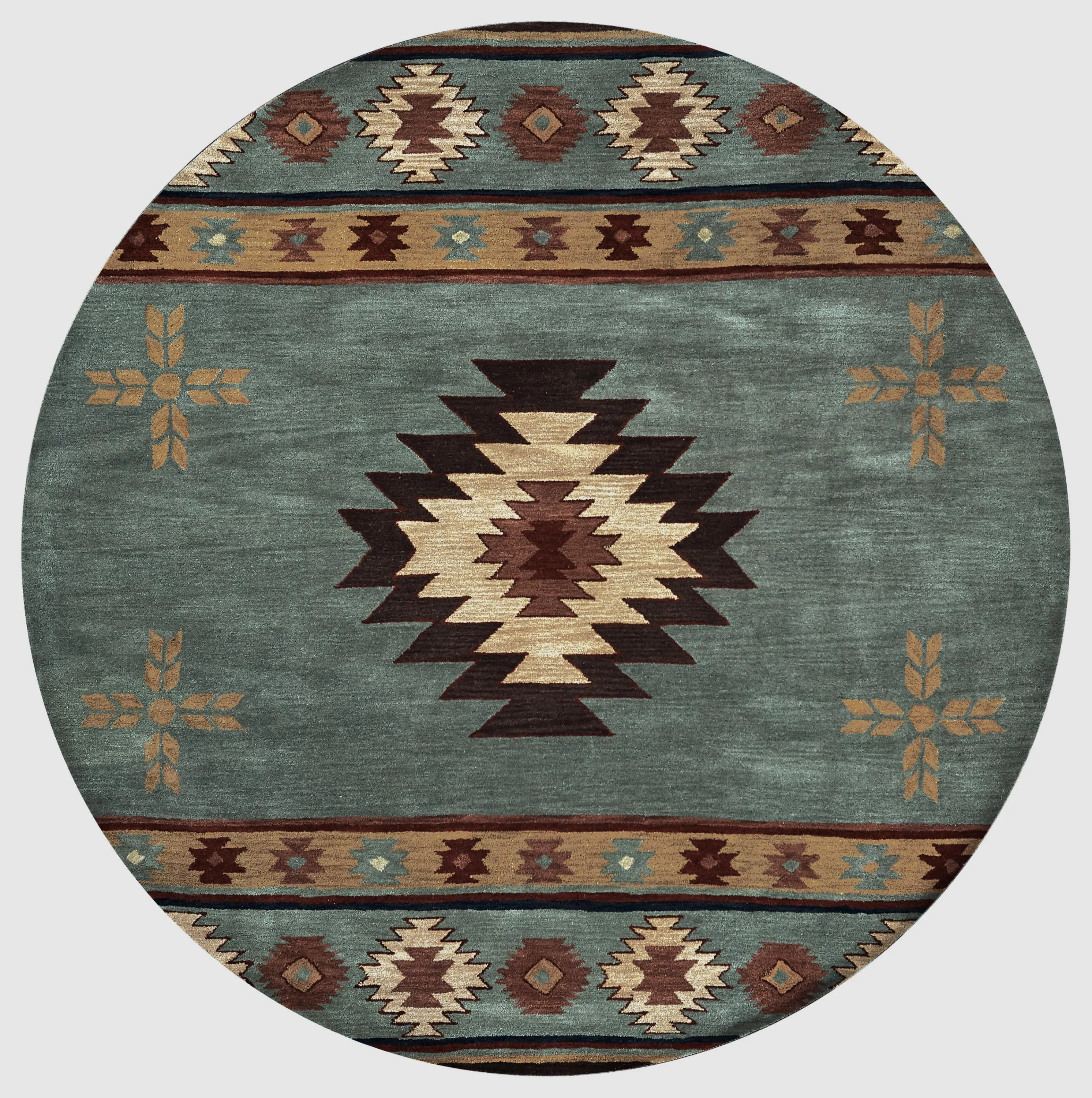 Southwest Green Southwest/Tribal Wool 8' x 8' Round Round  Rug