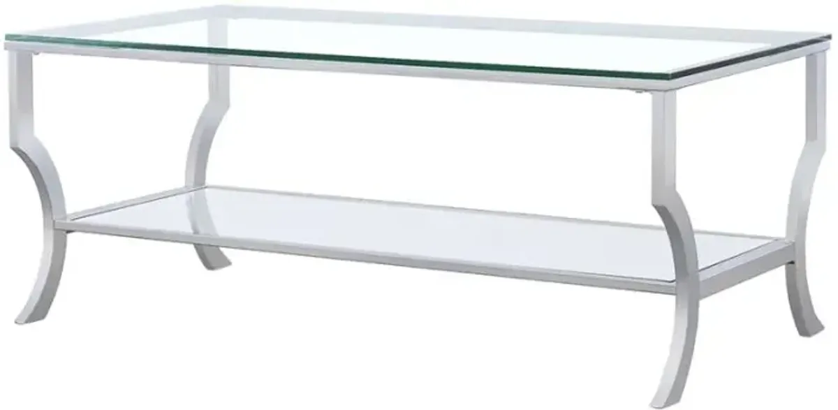 Saide Rectangular Coffee Table with Mirrored Shelf Chrome