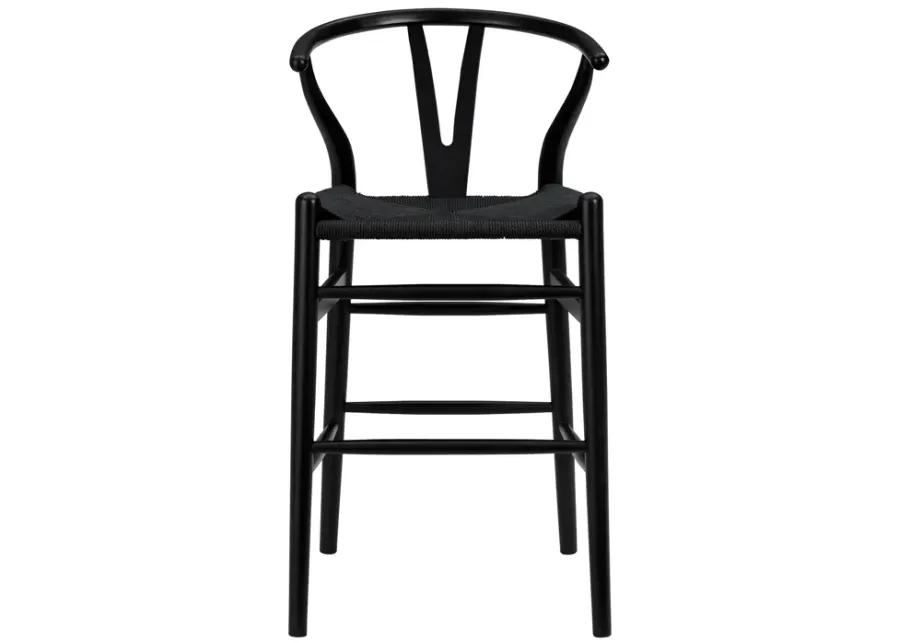 Evelina-C Counter Stool with Black Stained Framed and Black Rush Seat