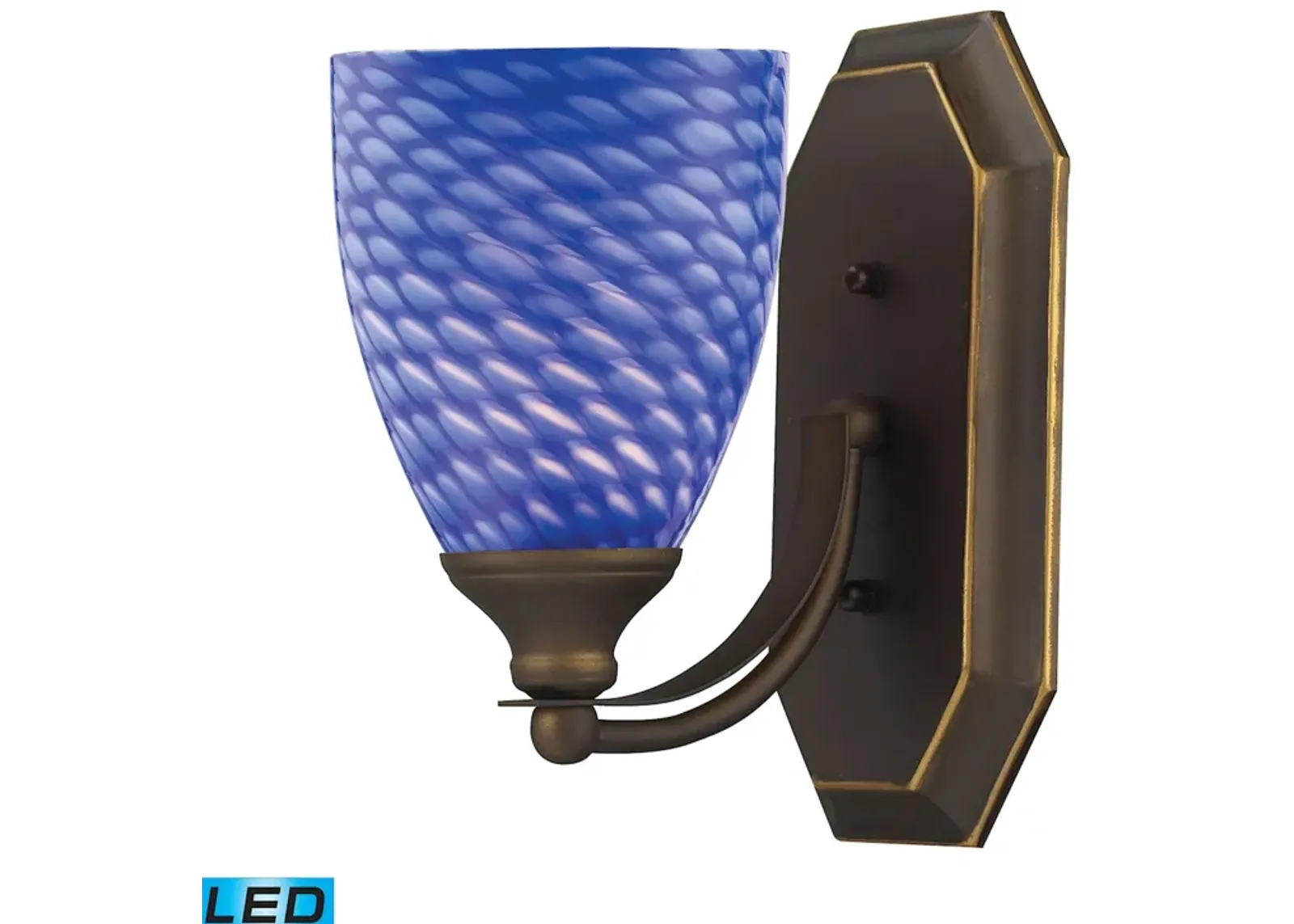 Mix-N-Match Vanity 1-Light Wall Lamp in Aged Bronze with Sapphire Glass - Includes LED Bulb