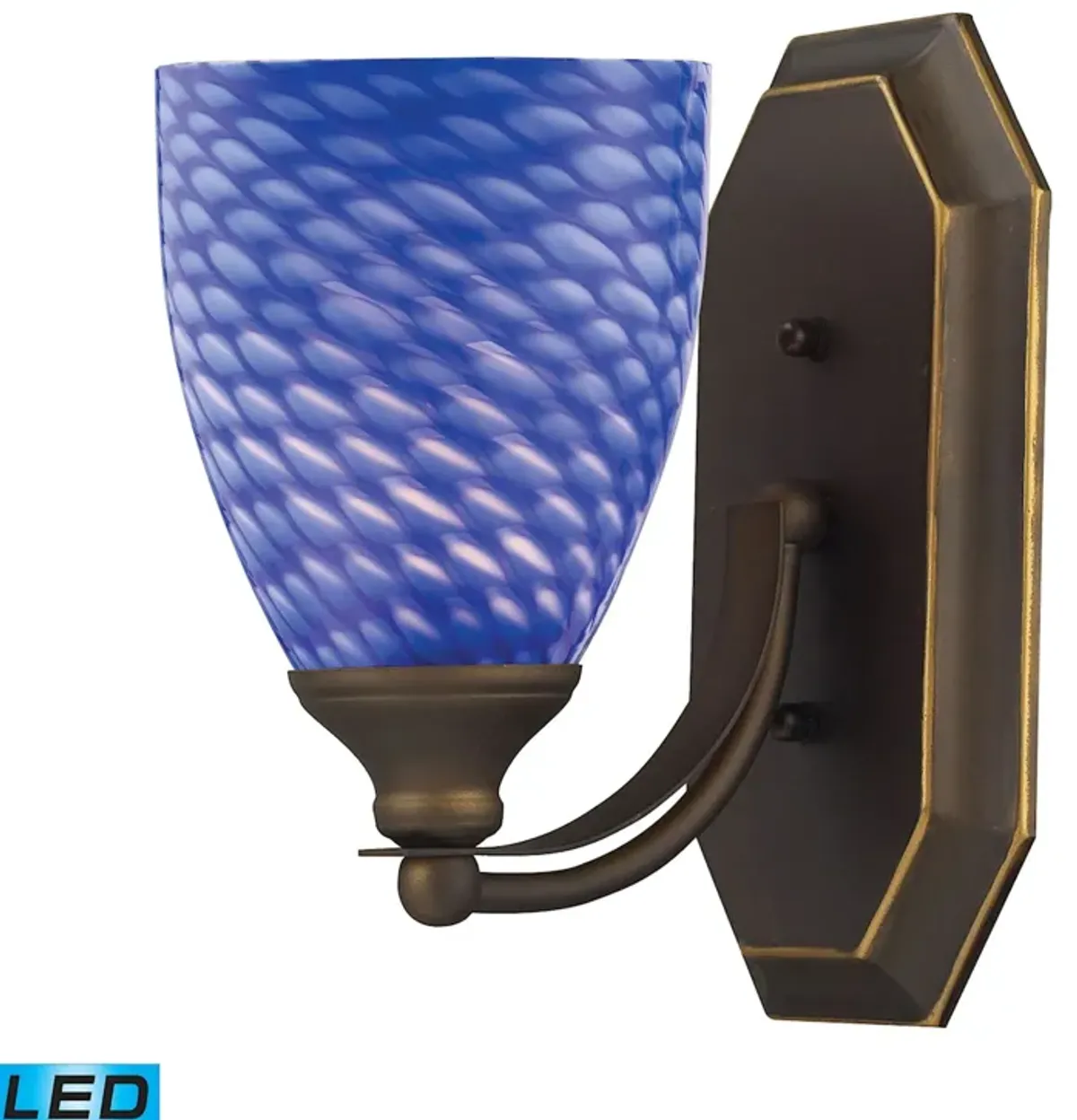 Mix-N-Match Vanity 1-Light Wall Lamp in Aged Bronze with Sapphire Glass - Includes LED Bulb