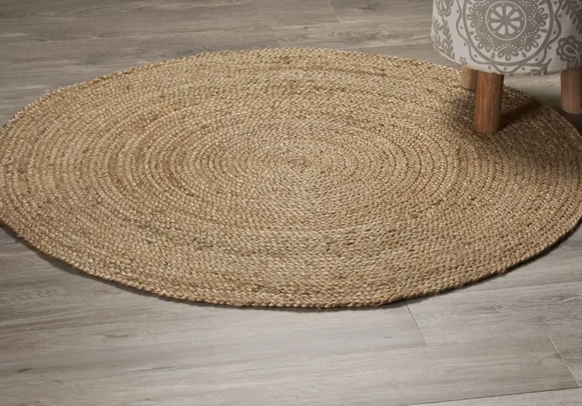 Nature Tan Contemporary Gradient Organic Jute Indoor Round Area Rug 6'