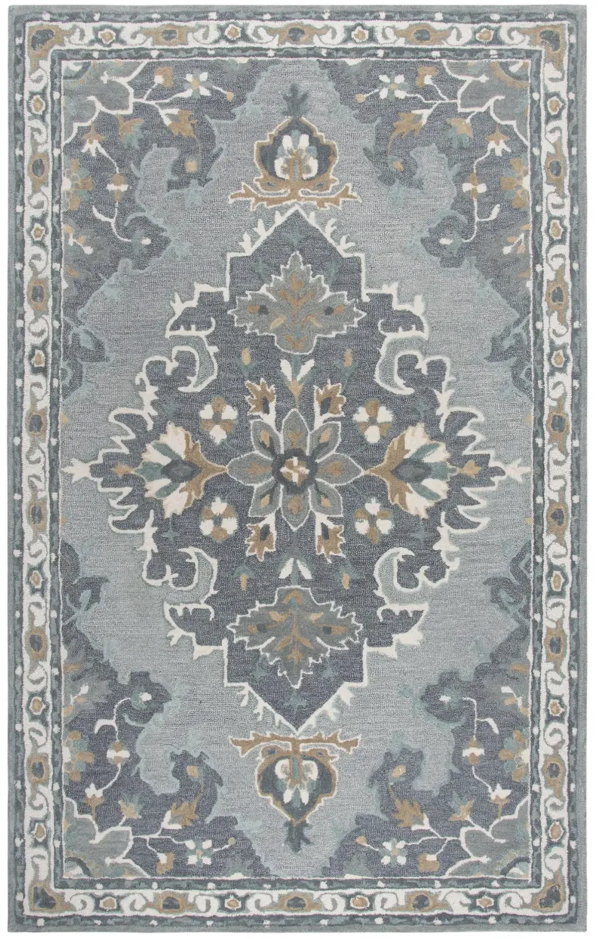 Resonant Gray/Beige Central Medallion Wool 9'x12' Rectangle Rug