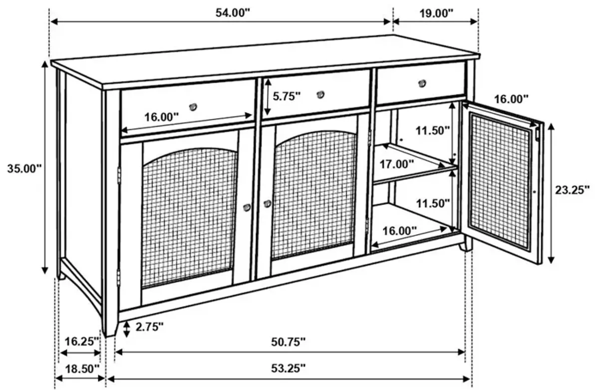 Kirby 3-drawer Rectangular Server with Adjustable Shelves Natural and Rustic Off White