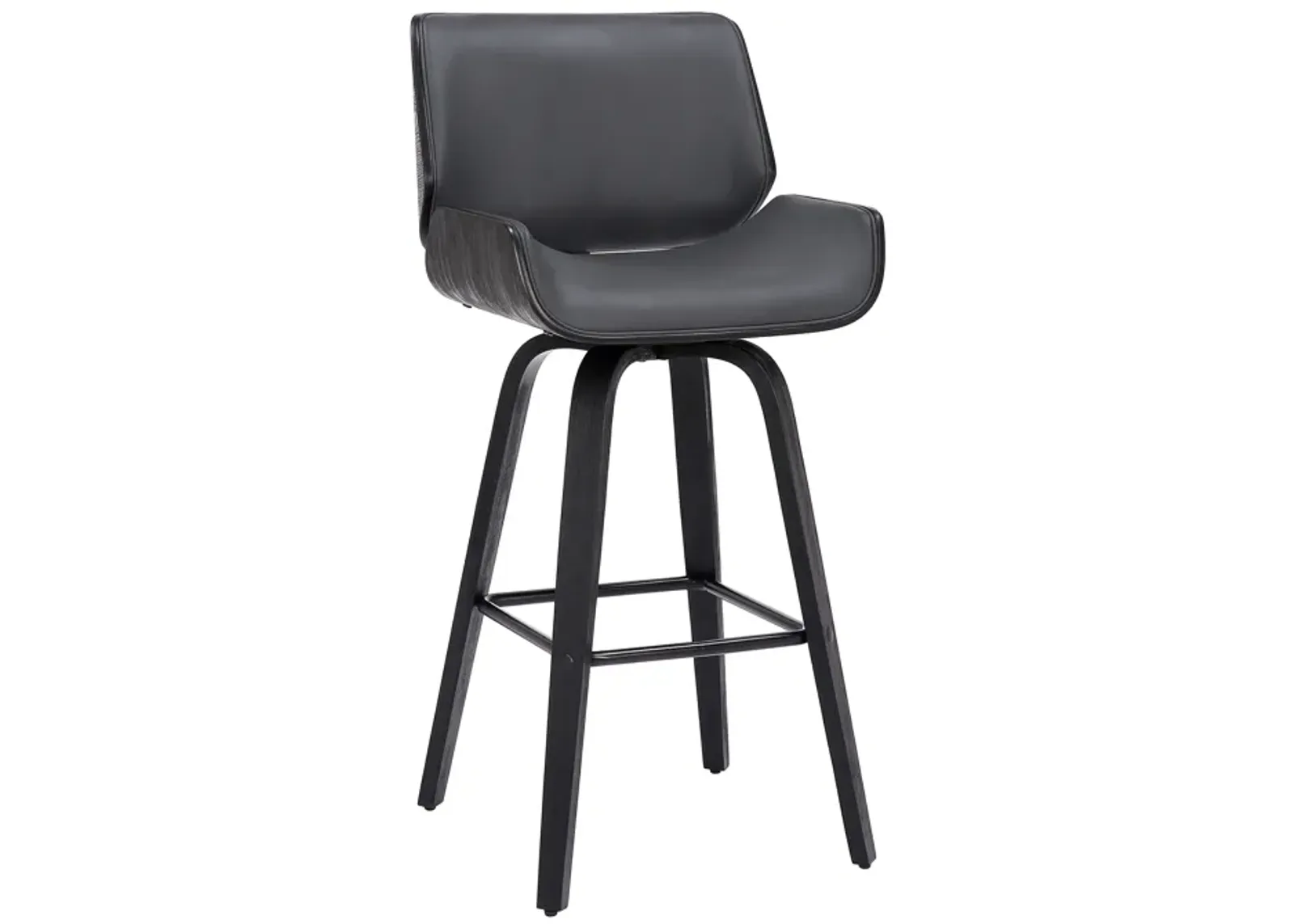 Tyler 26" Counter Height Swivel Grey Faux Leather and Black Wood Bar Stool