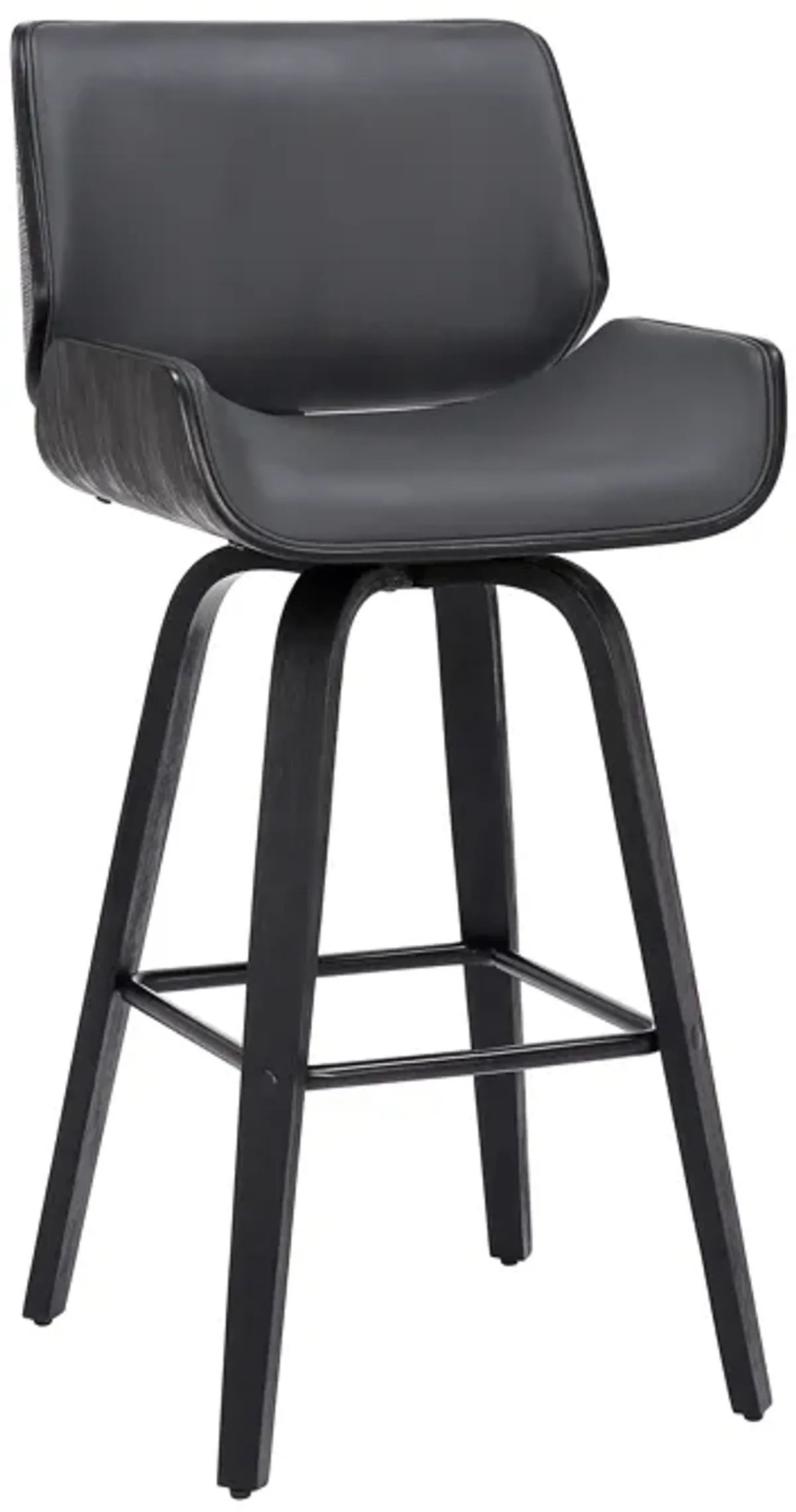 Tyler 26" Counter Height Swivel Grey Faux Leather and Black Wood Bar Stool